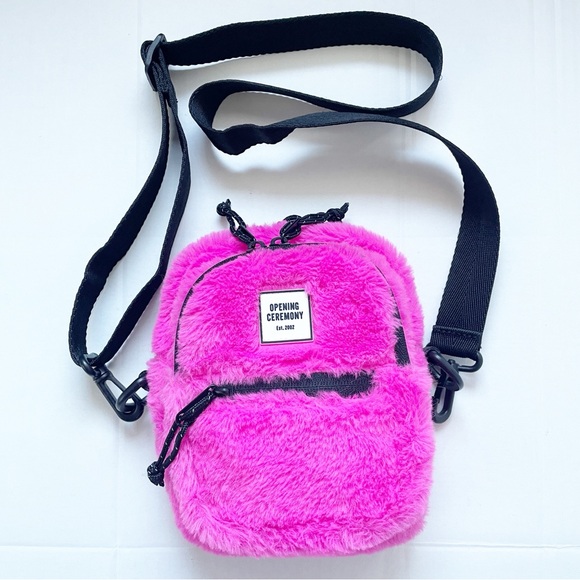 Opening Ceremony Handbags - Opening Ceremony Faux Fur Mini Crossbody Hot Pink Bag